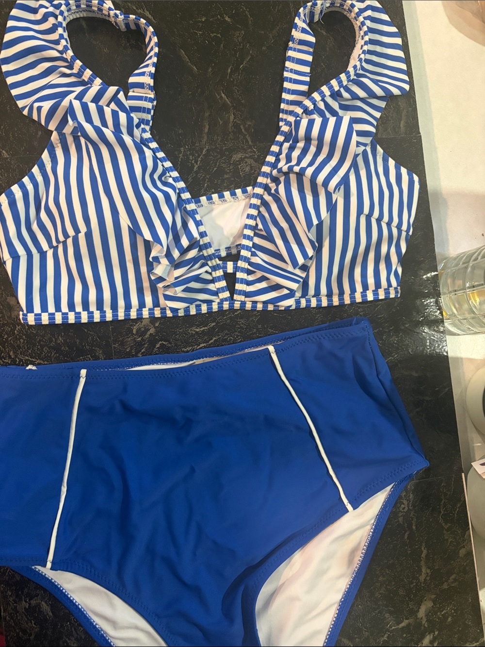Cupshe Blue & White Striped Ruffle Bikini Set